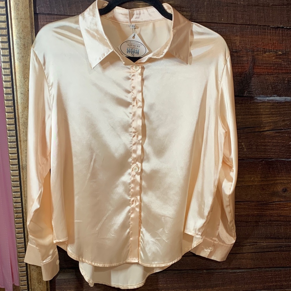Satin Button Down Shirt - Soft Cream